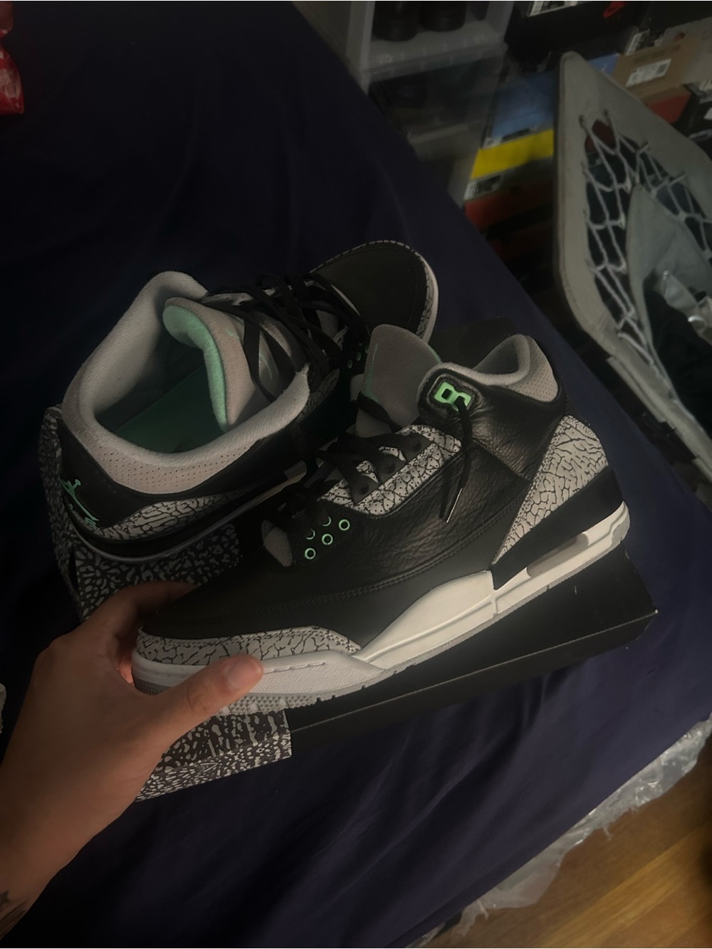Jordan Men's Black Elephant Print Sneakers with Mint Accents